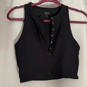 YPB Black Snap-Front Sleeveless Crop Top